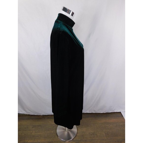 Vintage Jacqueline Ferrar Emerald Velvet Dress 12P - 90s Mock Neck - Excellent - Picture 5 of 10